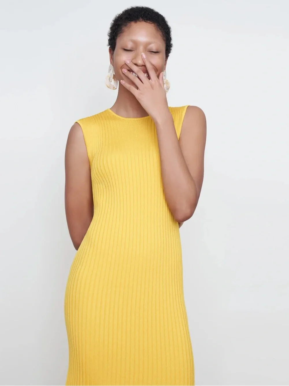 M.M.LAFLEUR Dylan Dress  Slinky Knit Tuscan Yellow size Small